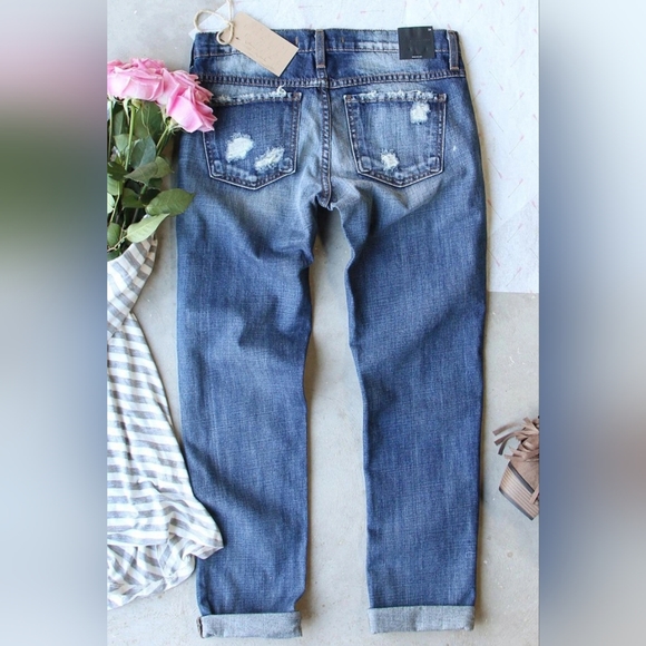 Evaless Heart Print Straight Mid Waist Ripped Jeans, Size M - Picture 2 of 11